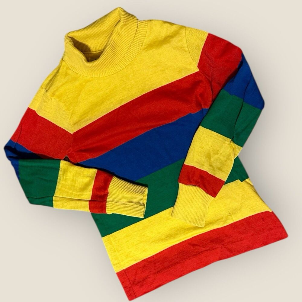 Vintage Florence Eiseman Kids 6 Stripe Turtleneck Rainbow Knit Made in USA